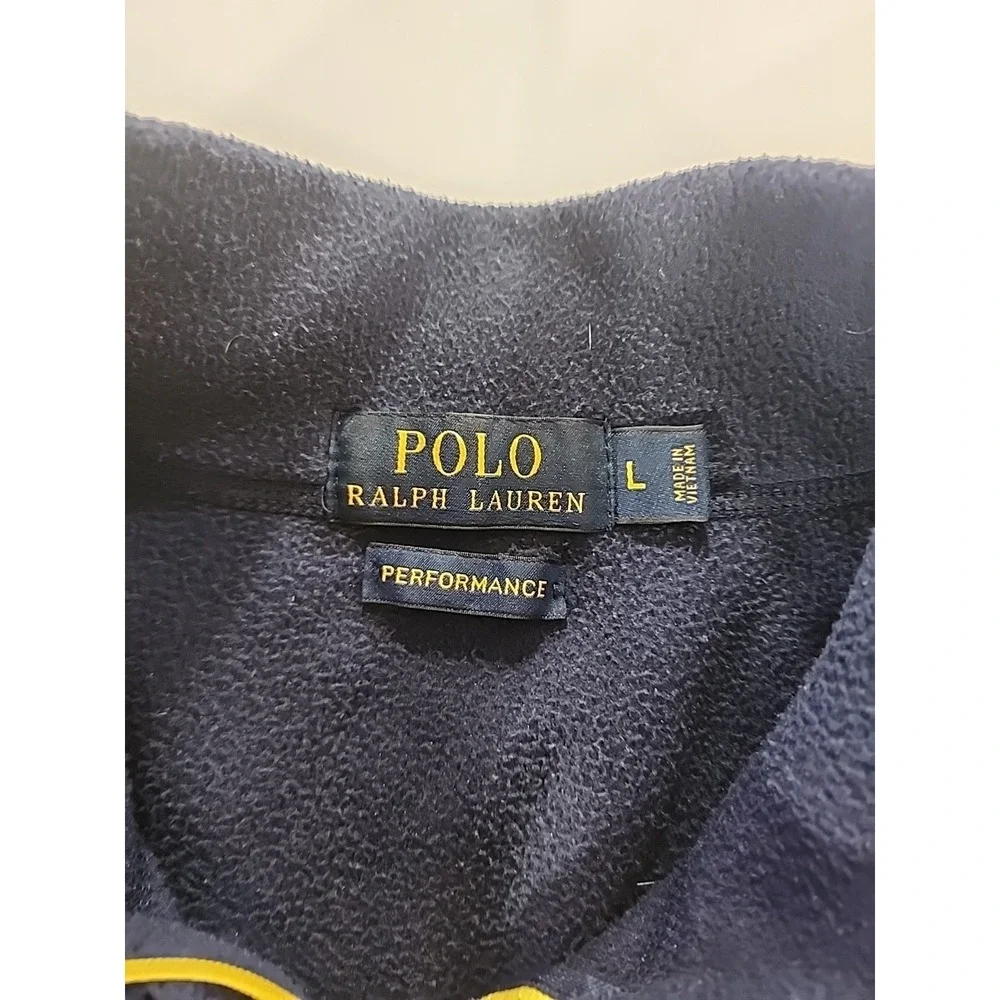 Polo Ralph Lauren Performance Fleece 1/4 Zip Pullover Navy Blue‎ Yellow Men's L